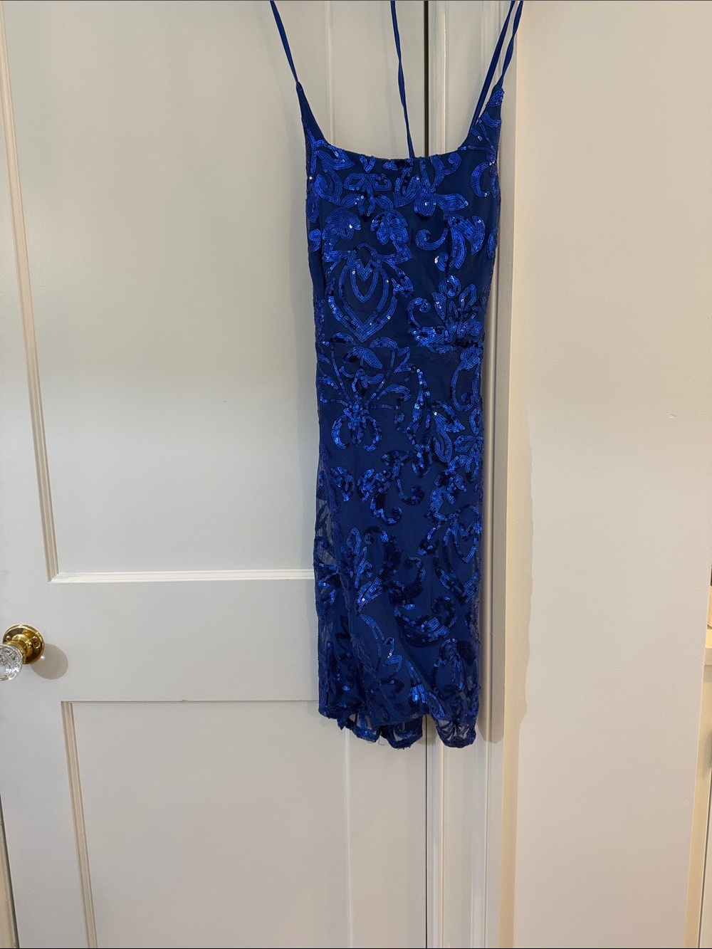 Royal Blue Sequin Slip Dress - Elegant Spaghetti Strap